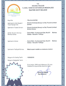 İşletme Kayıt Belgesi